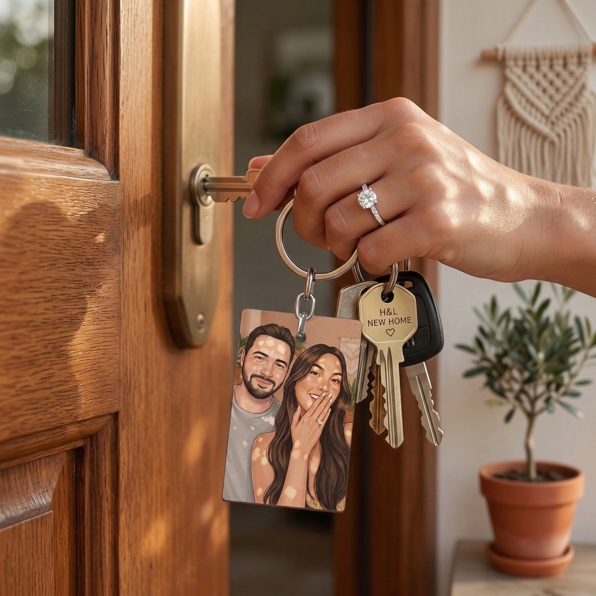 מחזיק מפתחות עם תמונה מאוירת - מלבן