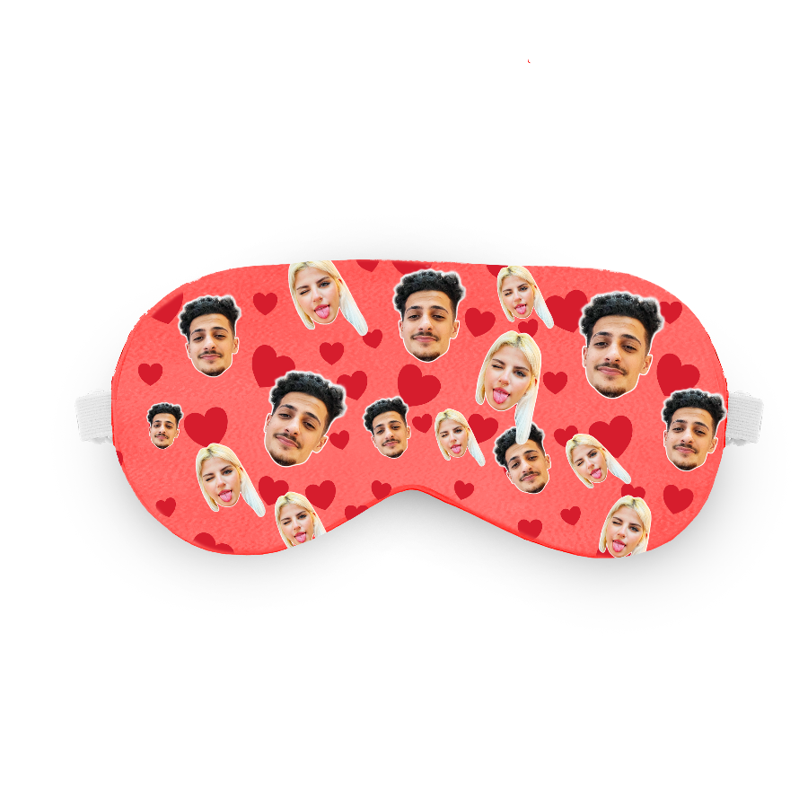 כיסוי עיניים עם לבבות ופרצוף בעיצוב אישי - מתנה רומנטית ומצחיקה שוגיס