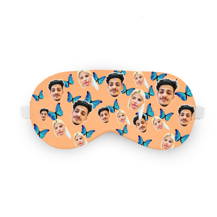 כיסוי עיניים עם פרפרים ופרצוף בעיצוב אישי - מתנה יפה ומצחיקה שוגיס