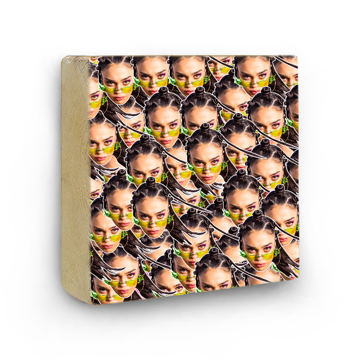 בלוק עץ עם תמונה - פרצופים