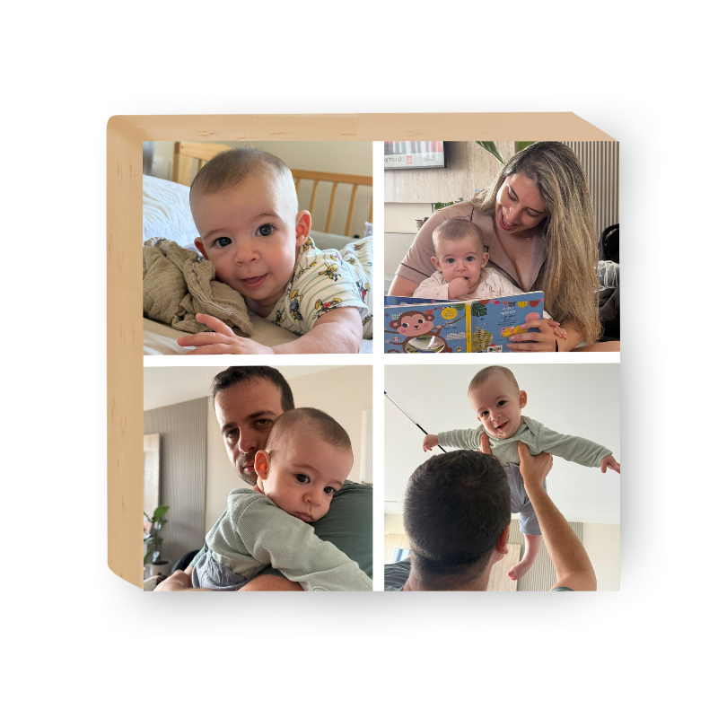 בלוק עץ עם תמונה - קולאז' תמונות