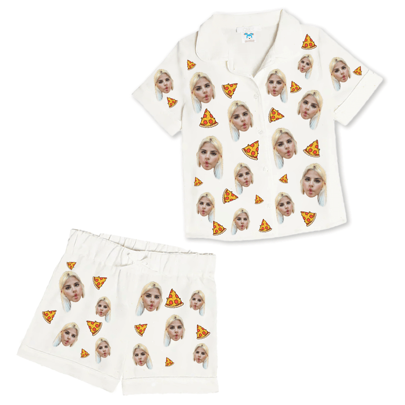פיג'מה עם פיצה ופרצופים - פיג'מה בעיצוב אישי
