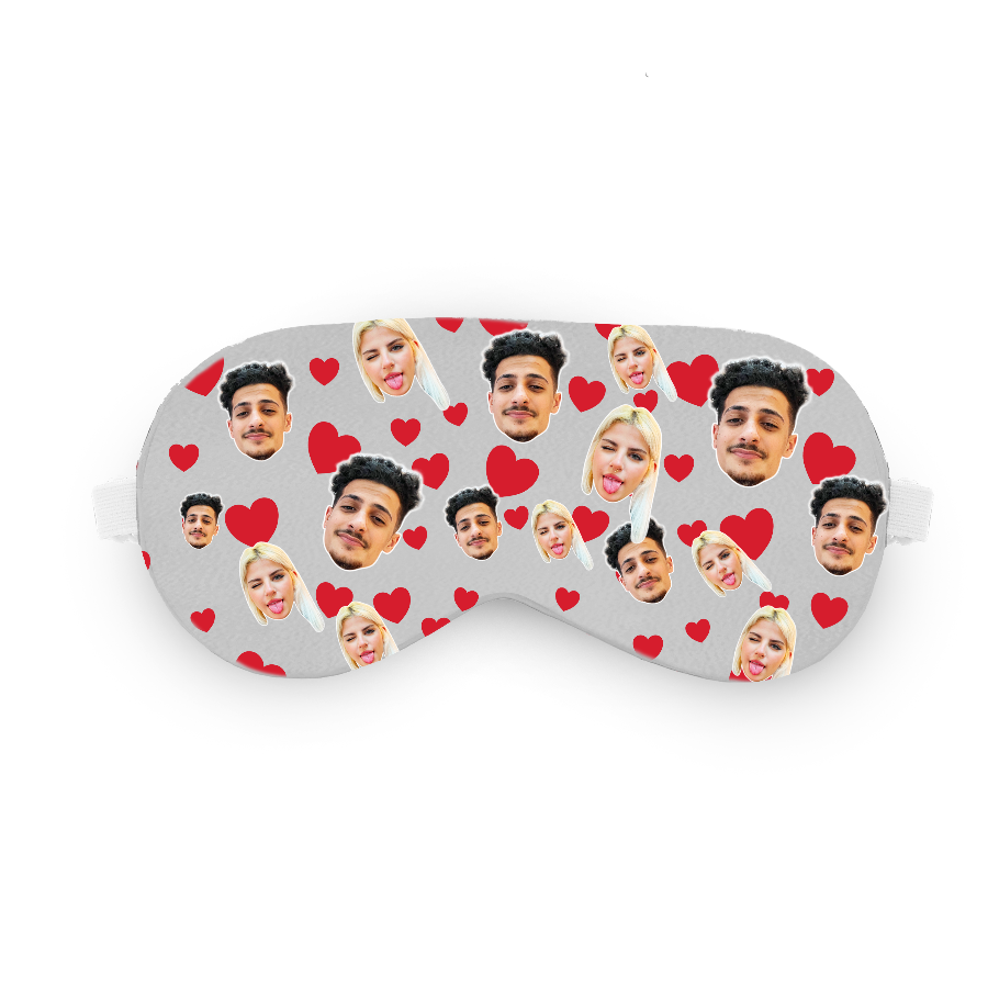 כיסוי עיניים עם לבבות ופרצוף בעיצוב אישי - מתנה רומנטית ומצחיקה שוגיס