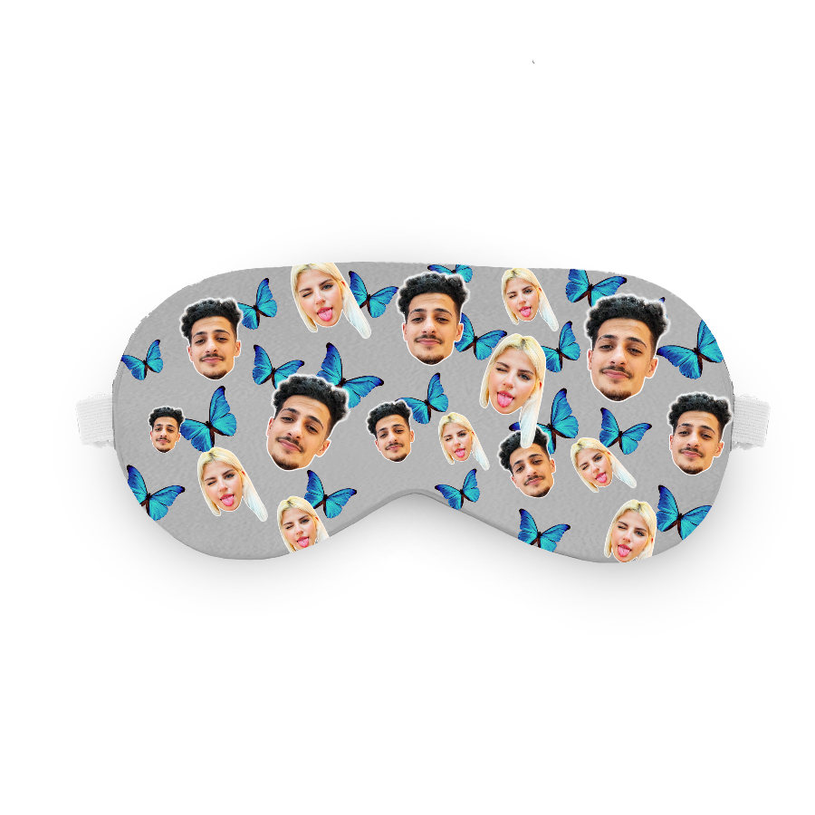 כיסוי עיניים עם פרפרים ופרצוף בעיצוב אישי - מתנה יפה ומצחיקה שוגיס