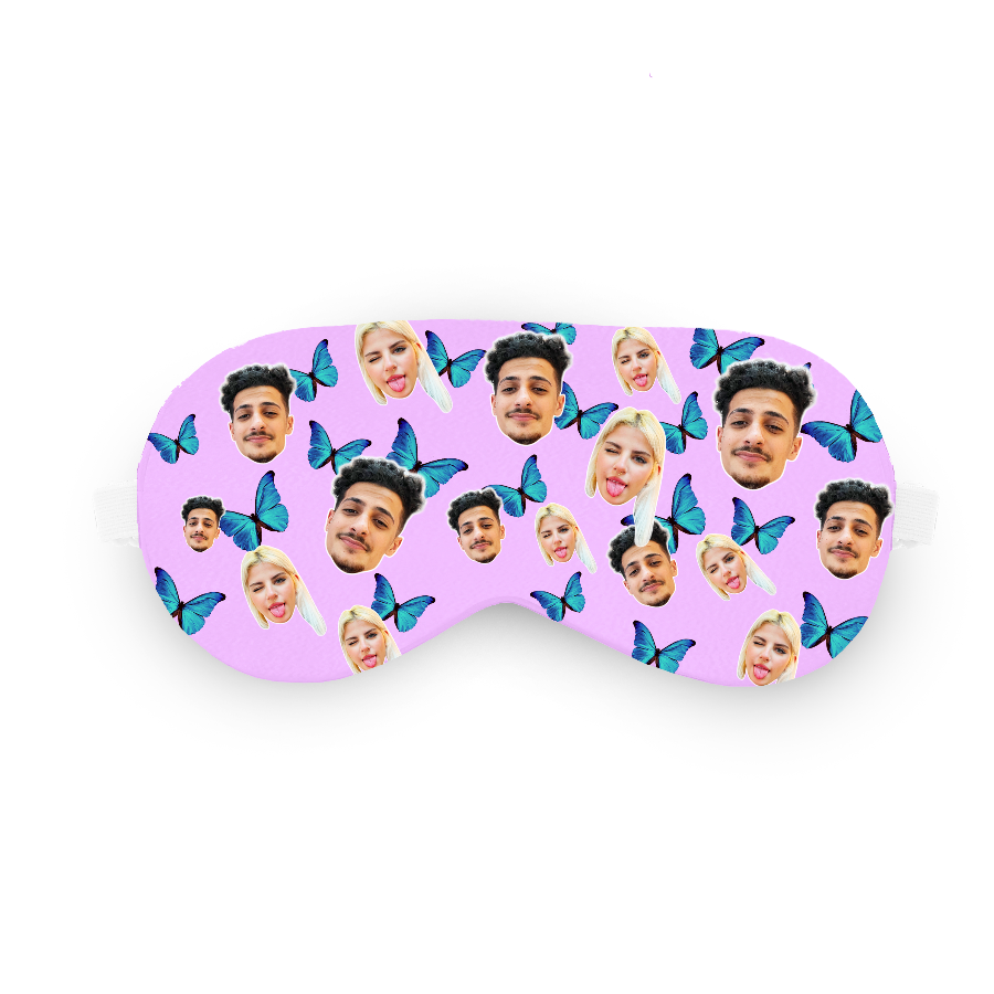 כיסוי עיניים עם פרפרים ופרצוף בעיצוב אישי - מתנה יפה ומצחיקה שוגיס