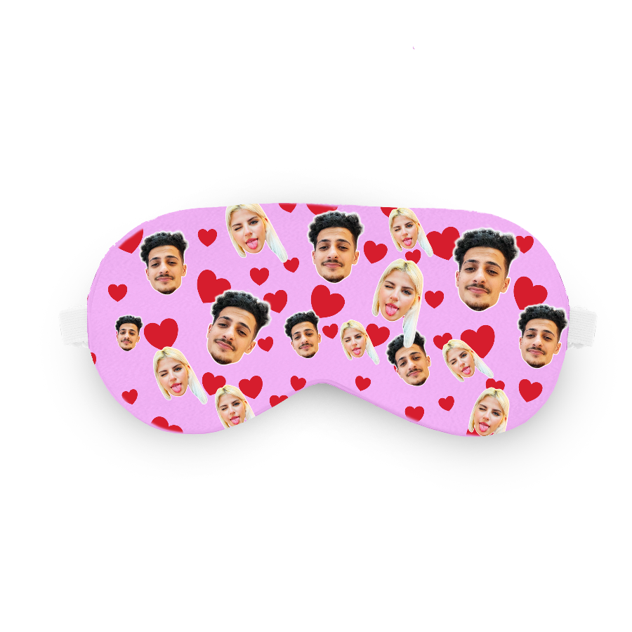 כיסוי עיניים עם לבבות ופרצוף בעיצוב אישי - מתנה רומנטית ומצחיקה שוגיס