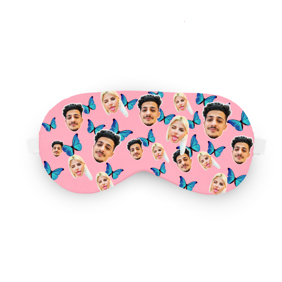 כיסוי עיניים עם פרפרים ופרצוף בעיצוב אישי - מתנה יפה ומצחיקה שוגיס