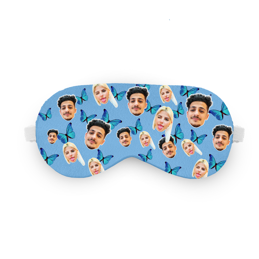 כיסוי עיניים עם פרפרים ופרצוף בעיצוב אישי - מתנה יפה ומצחיקה שוגיס