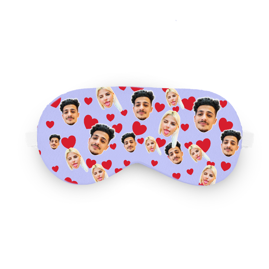 כיסוי עיניים עם לבבות ופרצוף בעיצוב אישי - מתנה רומנטית ומצחיקה שוגיס