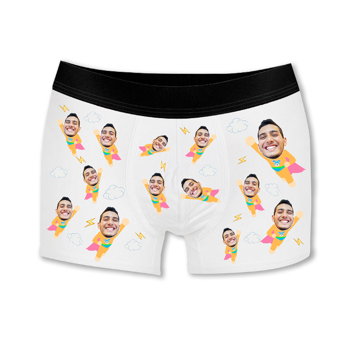 בוקסר לגיבור שלי עם פרצוף אישי ודמות גיבור על - מתנה מצחיקה לגבר עם כיתוב אישי