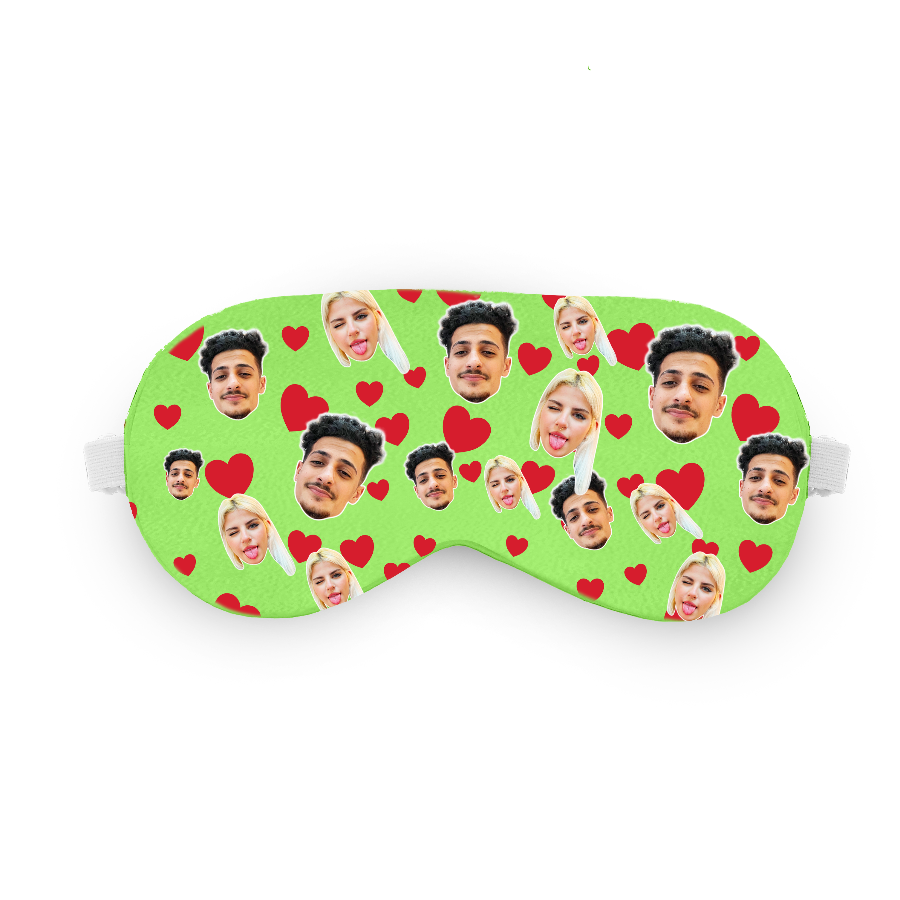 כיסוי עיניים עם לבבות ופרצוף בעיצוב אישי - מתנה רומנטית ומצחיקה שוגיס
