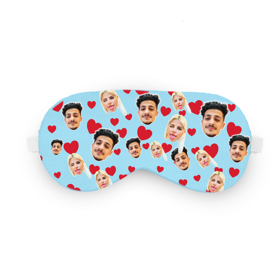כיסוי עיניים עם לבבות ופרצוף בעיצוב אישי - מתנה רומנטית ומצחיקה שוגיס