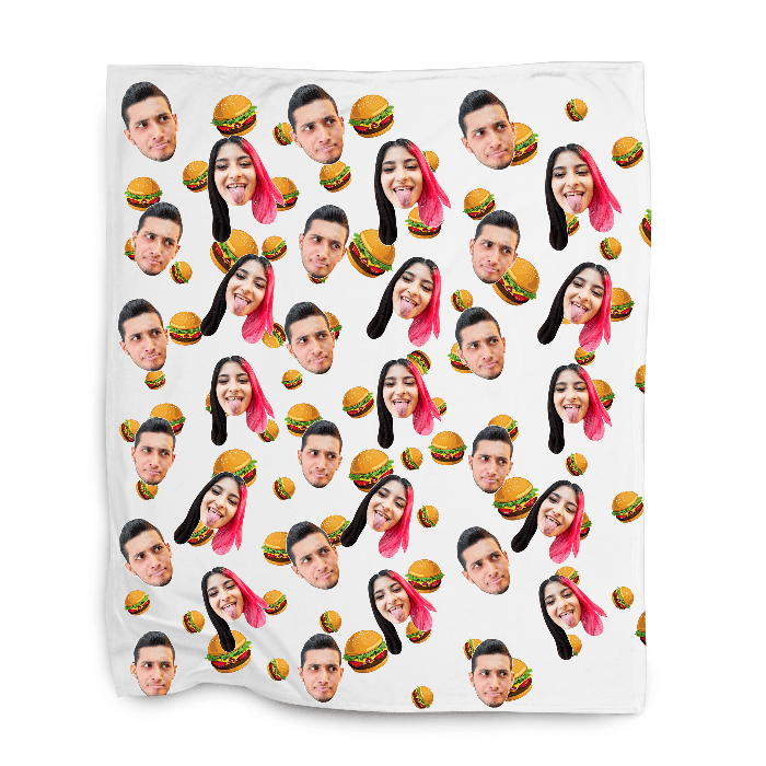 שמיכת בורגר עם פרצופים בעיצוב אישי - מתנה אישית בעיצוב מותאם